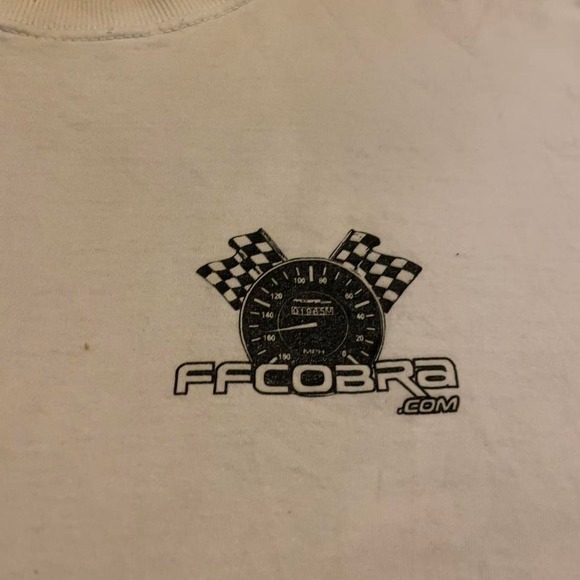 VTG 90s 00s FF COBRA checkered striped shelby cobra white race car tshirt L - Picture 4 of 5